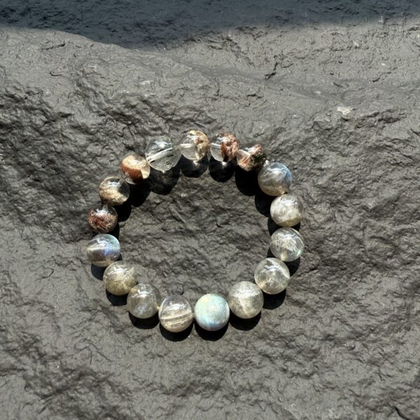 1 Green Phantom Quartz Moonstone Black Tourmaline Bracelet - Wealth Attracting & Aura Protection