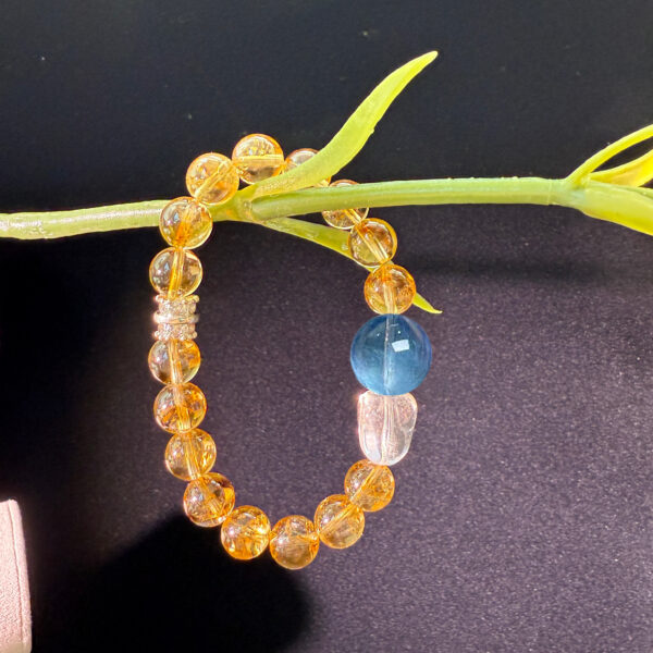 11 Energy Wealth Bracelet - Natural Citrine Bracelet with Blue Crystal & Irregular White Crystal