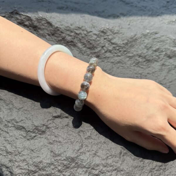 4 Green Phantom Quartz Moonstone Black Tourmaline Bracelet - Wealth Attracting & Aura Protection