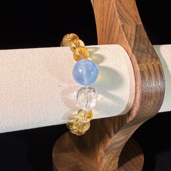 64 Energy Wealth Bracelet - Natural Citrine Bracelet with Blue Crystal & Irregular White Crystal